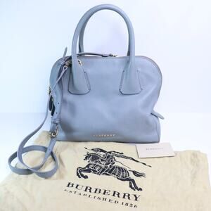 BURBERRY Greenwood Bowling Bag Grey Pebbled Leather with Plaid Lining Crossbody